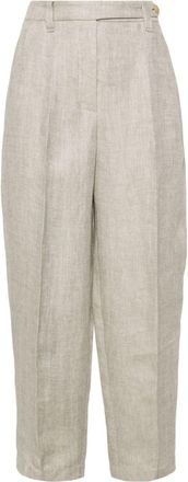 Brunello Cucinelli mid-rise tapered linen trousers - women - Acetate/Linen/Flax/Polyester/Cupro - 36 - Grey