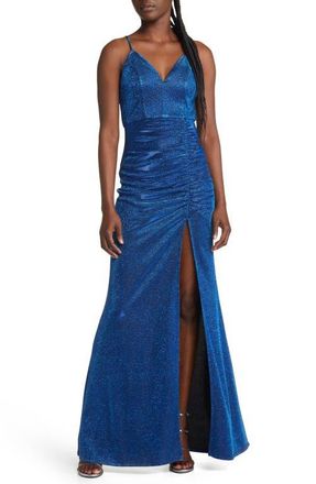 Love, Nickie Lew Long Side Slit V Front Dress in Royal at Nordstrom, Size Small