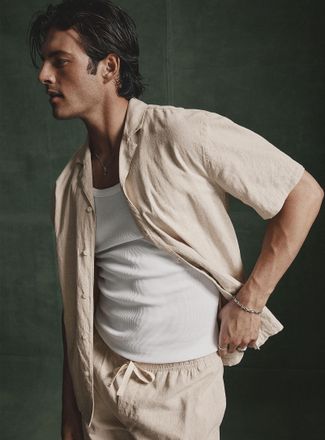 Le 31 Mens Lightweight solid linen shirt