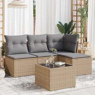 vidaXL Juego De Sof&aacute;s Jard&iacute;n Con Cojines 5 Pzas Rat&aacute;n Sint&eacute;tico Beige Vidaxl
