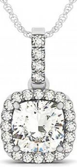 Allurez Diamond Halo Cushion Pendant Necklace 14k White Gold (3.00ct)