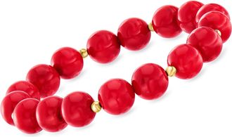 Ross-Simons 10mm Red Coral Bead Stretch Bracelet With 14kt Yellow Gold