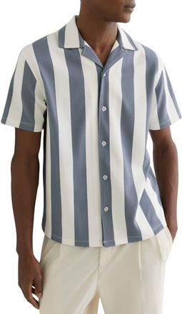 Reiss Dexter Stripe Camp Shirt in Airforce Blue/O at Nordstrom, Size Xx-Large