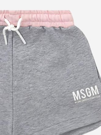 Msgm Girls Logo Cotton Shorts Grey