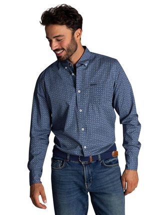 N-Z-A- NEW ZEALAND AUCKLAND Katoenen N.Z.A blauw geprint overhemd
