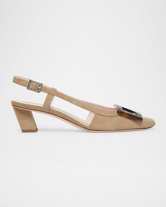 Roger Vivier Belle Vivier Suede Turtle Slingback Pumps