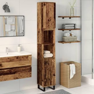 Berkfield Home Classic Bathroom Cabinet Old Wood 30x30x190 cm Engineered Wood in Brown | Size: 30 x 30 x 190 cm