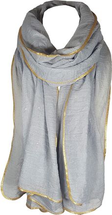 World of Shawls Seasonal Special New Ladies Womens Glitter Sparkle Stardust with Gold Piping Scarf Scarves Maxi Wrap (Light Silver)