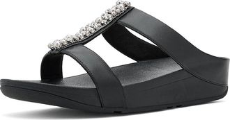 FitFlop Fino Pearls-And-Crystal H-Bar Slides Womens Wedge Shoes Black : 10 M (B)