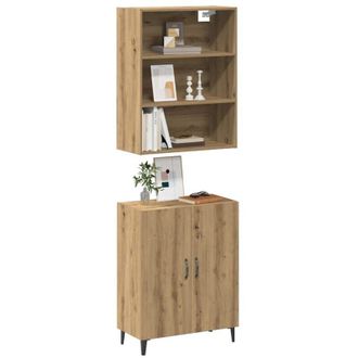 vidaXL Aparador Con Mueble Pared Madera Contrachapada Artesanal Roble Vidaxl