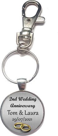 Generic Personalised 2nd Wedding Anniversary Keyring Spring Hook Key Chain Husband Wife Gift R140