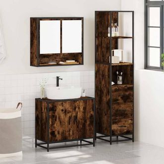 Berkfield Home Durable 3 Piece Bathroom Furniture Set Smoked Oak Engineered Wood in Brown
