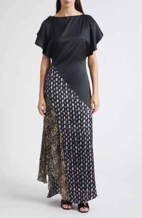 Staud Fawn Stretch Silk Dress in Black Multi at Nordstrom, Size 8