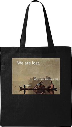 Generic We are lost why our captain is a cat funny meme Natural Ecological Cotton Tote Bag Black