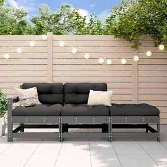 vidaXL Juego De Sof&aacute;s De Jard&iacute;n 3 Pzas Con Cojines Madera Maciza Gris Vidaxl