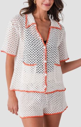 Elan Crochet Swim Cover-Up Set In Ivory/orange