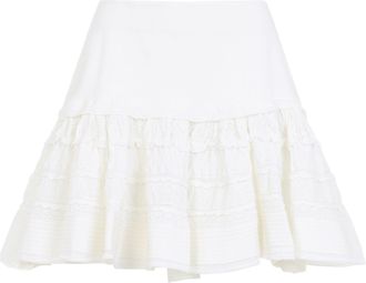 Alaia White Ruffle Wool Mini Skirt-Donna