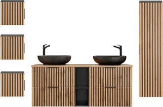 Petits Meubles Set de muebles con lavabo 2 compartimientosestratificado marrón negro