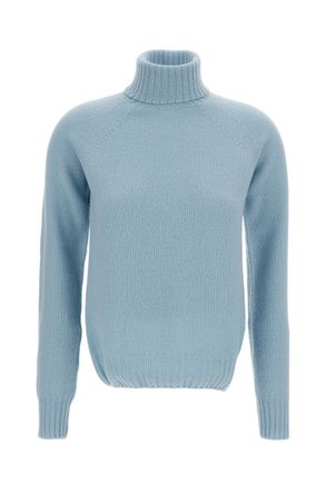 Drumohr Light Blue Flat-Knit Wool Turtleneck