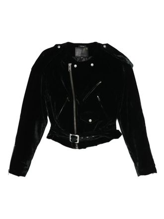 R13 belted zip-fastening jacket - women - Viscose/Silk/Polyester/Cotton - S - Black