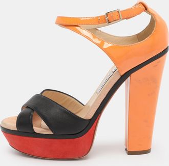 Jimmy Choo London Tricolor Leather Cross Strap Platform Block Heel Sandals