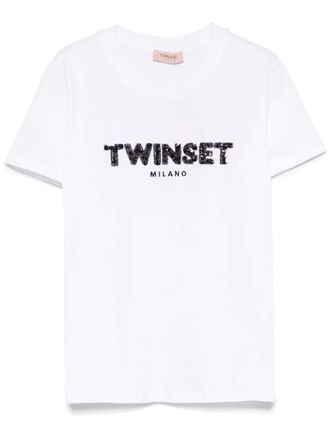 Twin-Set sequinned-logo T-shirt - White