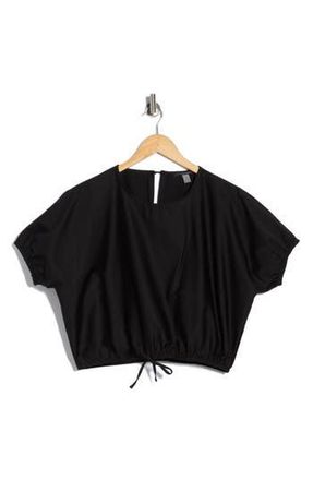 T Tahari Short Sleeve Tie Waist Crop Top in Black at Nordstrom Rack, Size X-Small