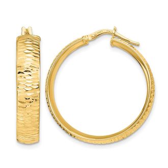 Diamond2Deal 14K Yellow Gold Diamond-cut Round Hoop Earrings
