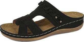 Generic Womens Mules with Footbed Orthopaedic Shoes Womens Faux Leather Slippers Slides Peep Toe Slippers Summer Shoes Non-Slip Slippers Summer Comfortable Fl