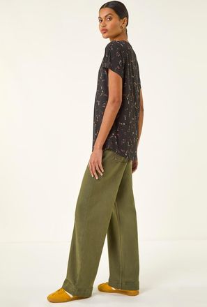 Roman Floral Print V-Neck Top