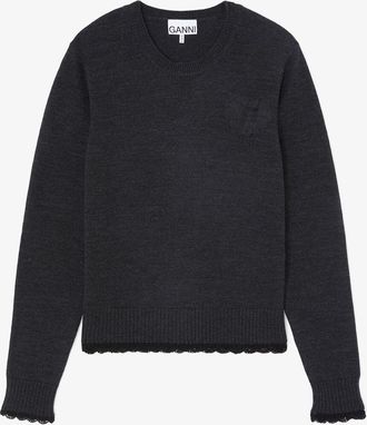 Ganni Mixed Crewneck in Brown Wool - Size XS