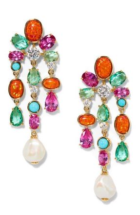 Nadri Frieda Cubic Zirconia & Freshwater Pearl Chandelier Earrings in Gold at Nordstrom