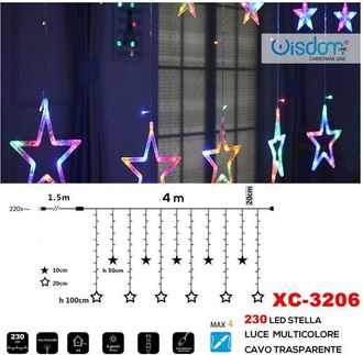 Trade Shop Trade Shop - Tenda Luminosa Natalizia 230led Stelle Luce Multicolore Cavo Trasparente Xc-3206