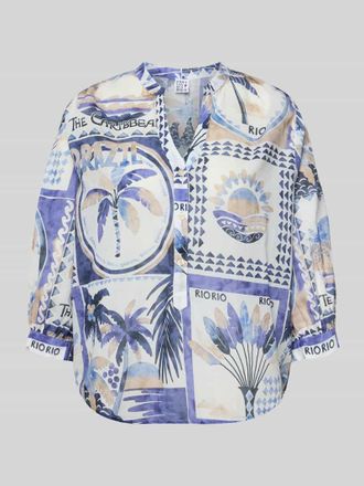 Emily van den Bergh Regular Fit Bluse im Allover-Look mit 3/4-Arm in Bleu, Gr&ouml;&szlig;e 36