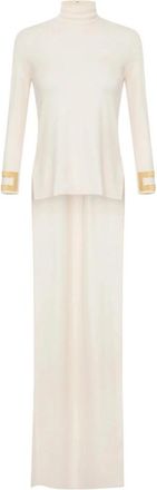 Elisabetta Franchi Glanzende Jersey Top met Lange Mouwen - Dames - Lange truien - Beige - S - Truien & Vesten