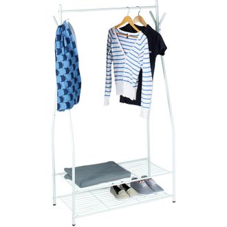 Relaxdays Coat Rack with Shoe Storage sandra, Metal, Wide, Clothes Rail, 2 Shelves, HxWxD: 162 x 90 x 40 cm, White - Relaxdays