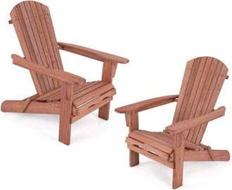 Costway Costway 2 Sillas De Jardin Adirondack Plegable, Silla Tumbona De Madera Abeto, Respaldo Alto Y Reposabrazos Anchos, Sill&oacute;n Adirondack Jardin Terraza B