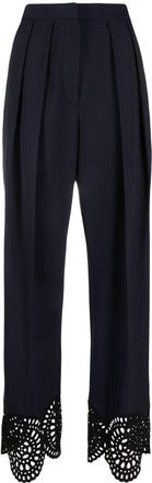 Stella McCartney broderie anglaise-trimmed trousers - women - Wool/Elastane/Polyester - 38 - Blue
