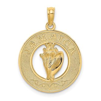 Diamond2Deal 14k Yellow Gold JAMAICA Circle with Conch Shell Charm Pendant