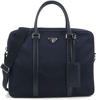 Prada Navy Nylon Leather Briefcase (Pre-Owned)