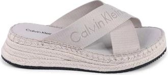 Calvin Klein Beige Polyester Sleehakken - Dames - Sandalen - Beige - 39 EU - Polyester - Schoenen