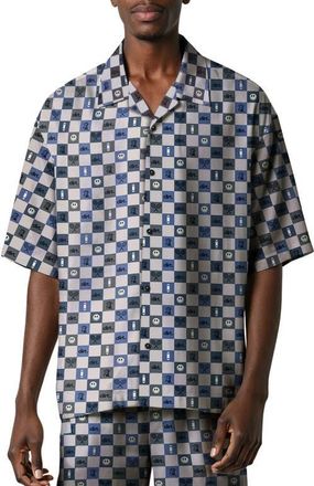 D.RT Icons Oversize Camp Shirt in Blue/White Multi at Nordstrom, Size Xx-Large