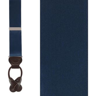 Trafalgar Store Dutton Solid Color Silk Button End Suspenders in Navy at Nordstrom