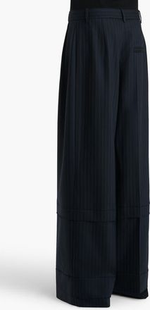 Khaite Linden Pinstripe Pleated Wide Leg Trousers in Navy /White at Nordstrom, Size 10