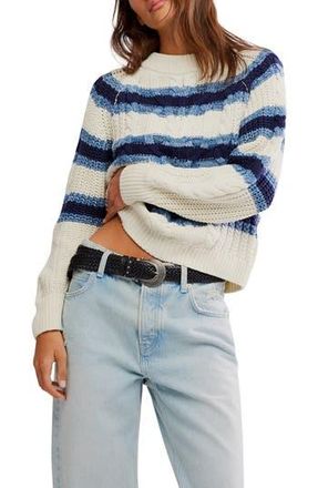 Free People Frankie Stripe Cable Stitch Cotton Sweater in Ivory Combo at Nordstrom Rack, Size Medium