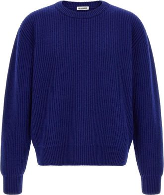 Jil Sander Fisherman Rib Sweater - Heren - Ronde hals truien - Blauw - XL - Wol - Truien & Vesten