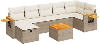 vidaXL Set De Sof&aacute;s De Jard&iacute;n Y Cojines 8 Piezas Rat&aacute;n Sint&eacute;tico Beige Vidaxl