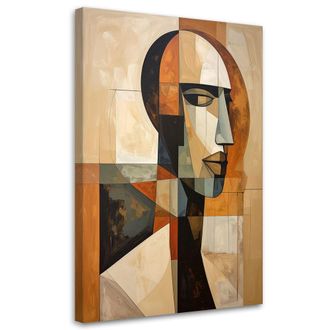 Feeby Cuadro Sobre Lienzo, Retrato Abstracto De Un Hombre En Colores Beige Y Marr&oacute;n, 80x120