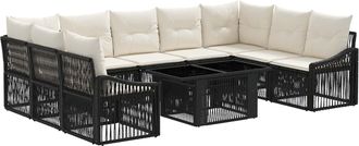 vidaXL Conjunto De Sof&aacute;s De Jard&iacute;n 10 Uds. Negro Y Blanco Crema Vidaxl