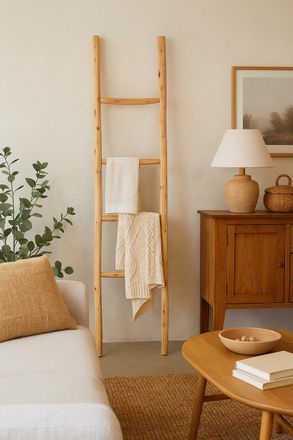 Biscottini International Toallero De Escalera De Madera Moderno Para Ba&ntilde;o Suelo, De Pie, Escalera Decorativa A Pared, Escalera, Colgador De Toallas